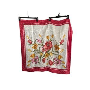 Nicole De Beauvoir Paris, red and white 100% silk floral scarf, 34 x 34
